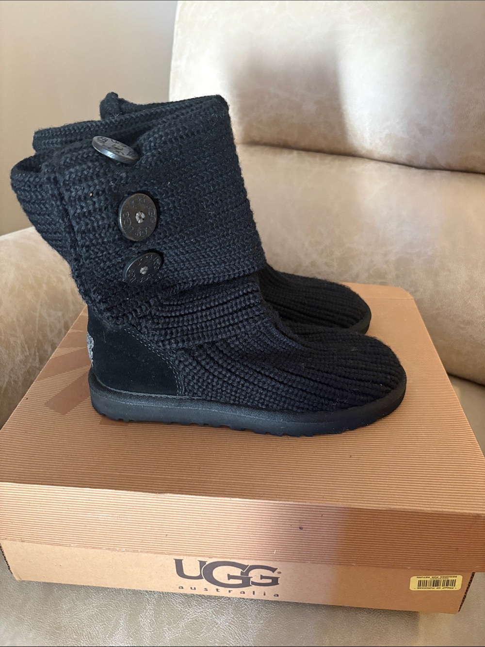 UGG Women’s Bailey Button Sweater Black Knit  Booties